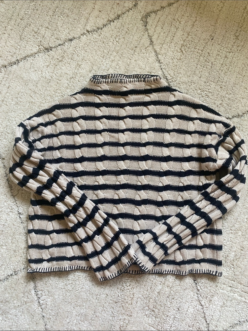 J. Crew Black and Beige Striped Turtleneck Sweater